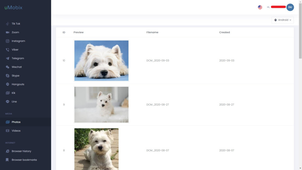 Tracking device photos with uMobix